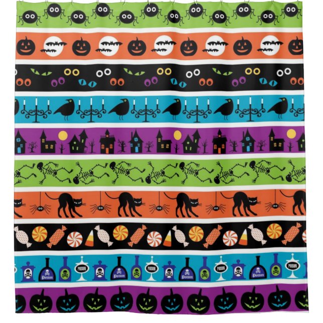 Bright Halloween Border Patterns Shower Curtain (Front)