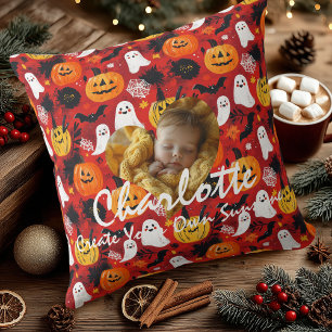 Bright Halloween Joy – Pumpkins and Ghosts Baby Throw Pillow