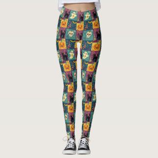 Bright Halloween Patchwork Print Leggings