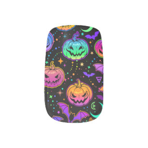 Bright Halloween Pumpkin and Bats, Jack o lanterns Minx Nail Art