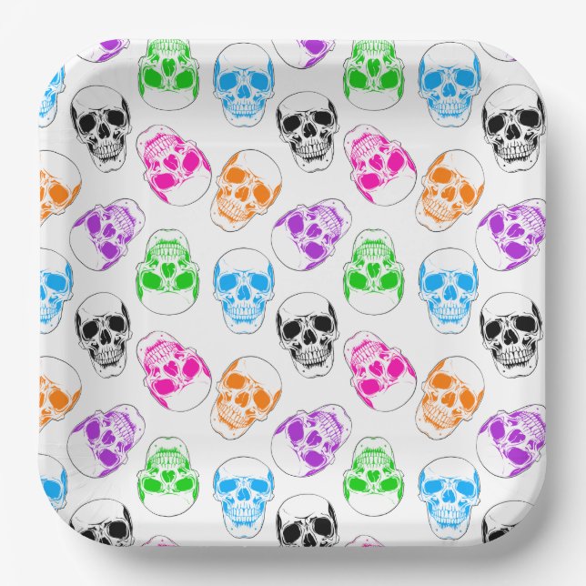 Bright Halloween Skulls  Paper Plates (Front)