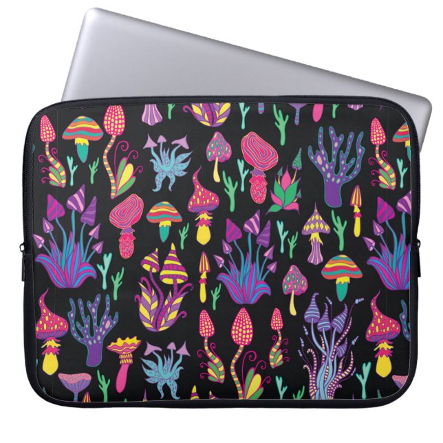 Bright,hallucinogenic,decorative,fantastic mushroo laptop sleeve (Front)