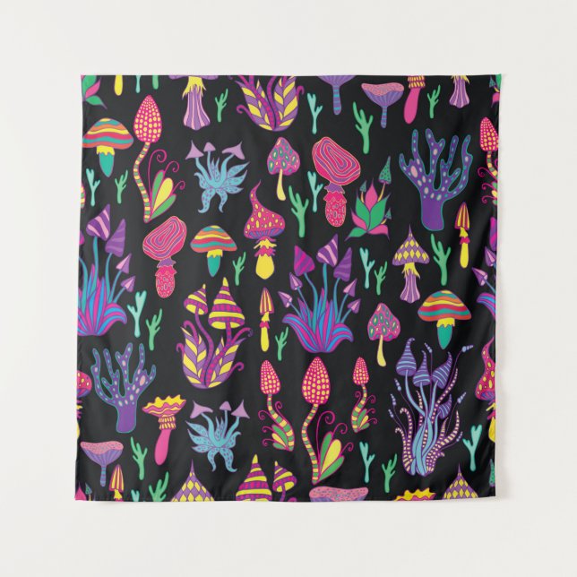 Bright,hallucinogenic,decorative,fantastic mushroo tapestry (Front)