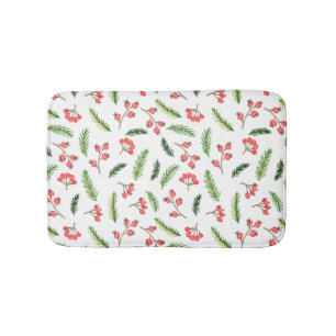 Bright Hand Drawn Christmas Mistletoe Pattern Bath Mat