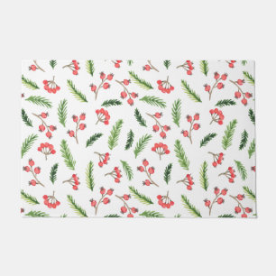 Bright Hand Drawn Christmas Mistletoe Pattern Doormat