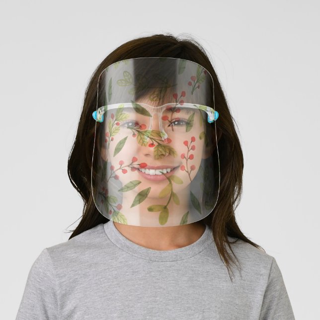 Bright Hand Drawn Christmas Mistletoe Pattern Face Shield (Insitu)