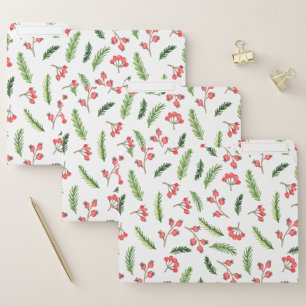 Bright Hand Drawn Christmas Mistletoe Pattern File Folder