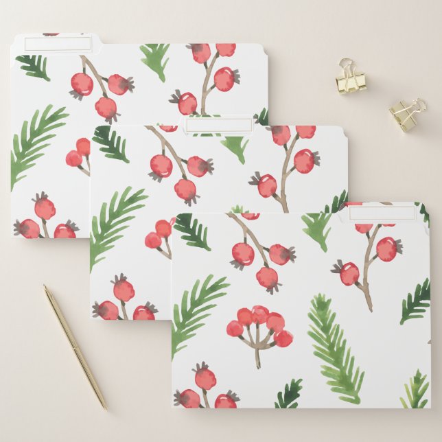 Bright Hand Drawn Christmas Mistletoe Pattern File Folder (Set)