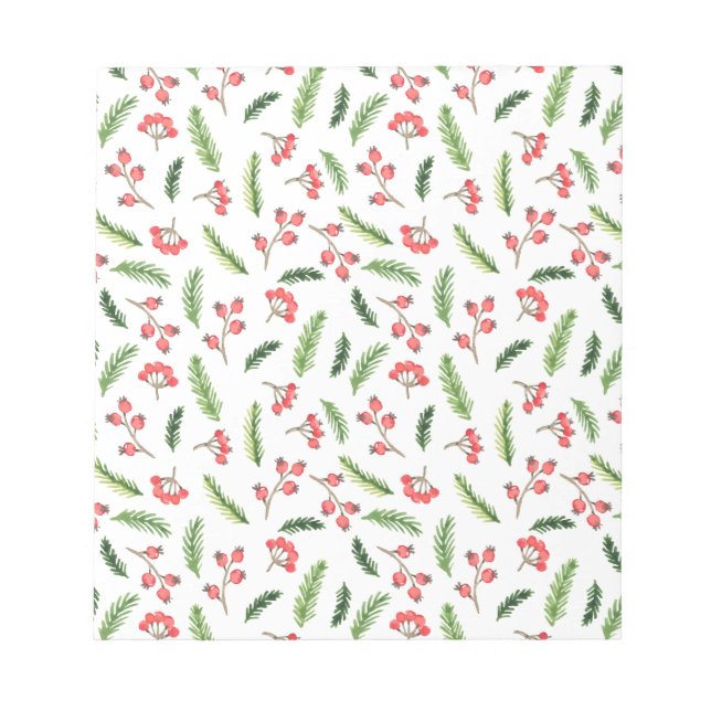 Bright Hand Drawn Christmas Mistletoe Pattern Notepad (Front)