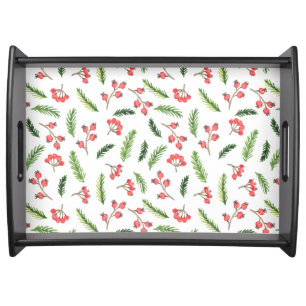 Bright Hand Drawn Christmas Mistletoe Pattern Serving Tray