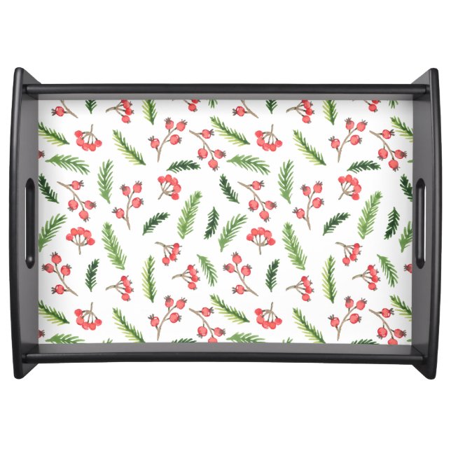 Bright Hand Drawn Christmas Mistletoe Pattern Serving Tray (Front)