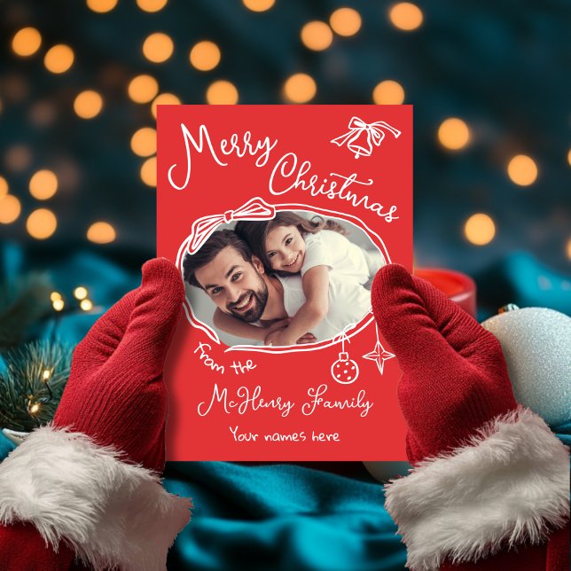 Bright Hand Drawn Doodle Photo Christmas Card (Creator Uploaded)