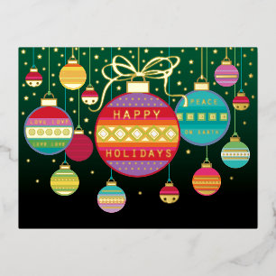 Bright Hanging Christmas Ornaments Real Gold Foil Holiday Postcard