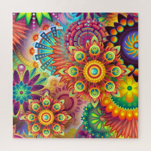 Bright Happy Abstract Flowers Challenging Gift Jigsaw Puzzle
