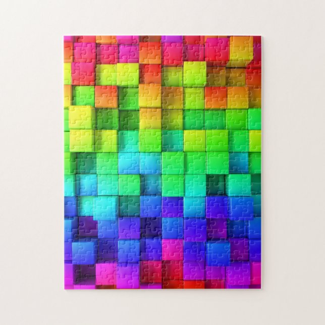 Bright Happy Abstract Neon Color Blocks Gift Jigsaw Puzzle (Vertical)
