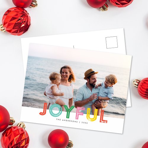 Bright Happy and Joyful Holiday Photo Postcard
