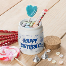 Bright Happy Birthday Blue Gray Splatter Candy Jar