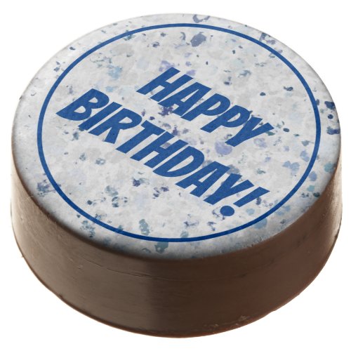 Bright Happy Birthday Blue Gray Splatter Chocolate Covered Oreo