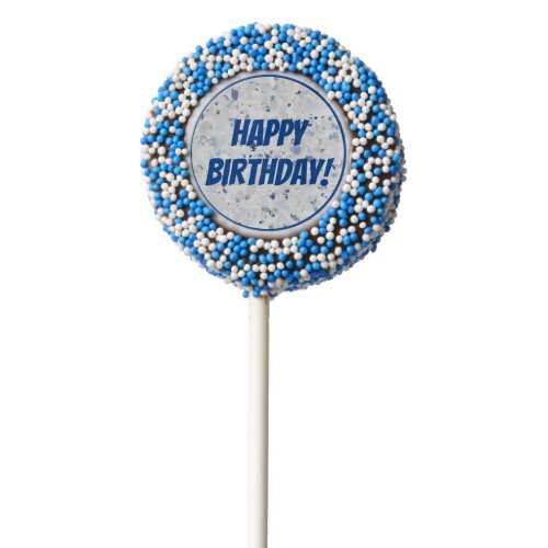Bright Happy Birthday Blue Gray Splatter Chocolate Covered Oreo Pop