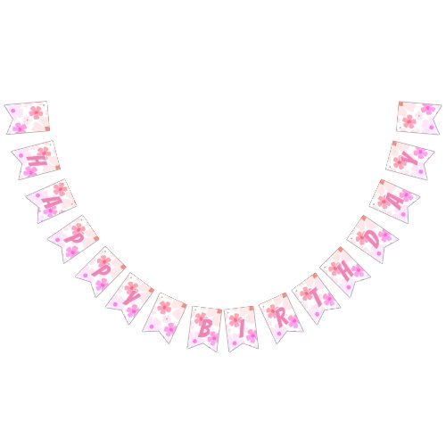 Bright Happy Birthday Bubble Gum Pink Peach Flower Bunting Flags