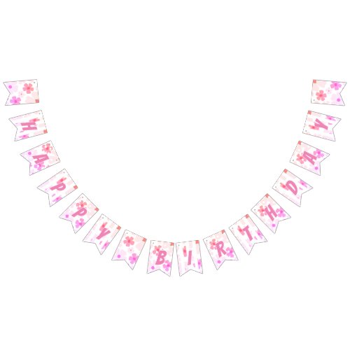 Bright Happy Birthday Bubble Gum Pink Peach Flower Bunting Flags