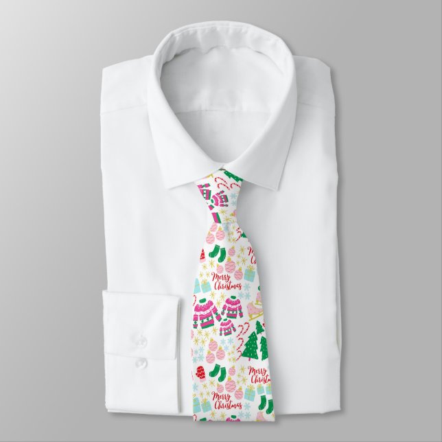 Bright Happy Christmas Pattern Neck Tie (Tied)