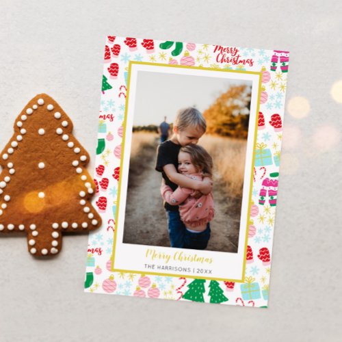 Bright Happy Christmas Pattern Photo Holiday Card
