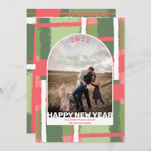 Bright happy New year abstract brushstroke photo Holiday Card