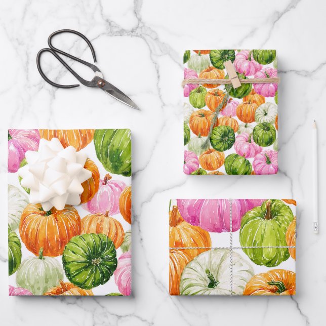 Bright happy pumpkins wrapping paper sheets (Front)
