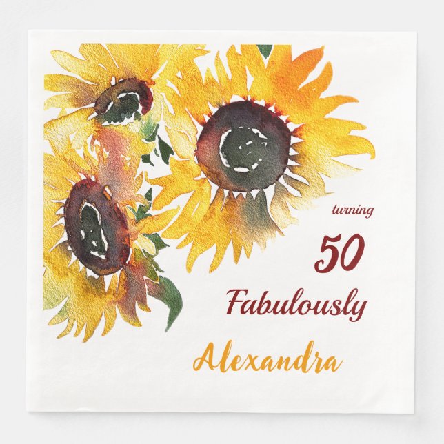 Bright Happy Sunflower Watercolor Fabulous 50  Paper Dinner Napkins (Front)