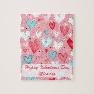 Bright Happy Valentine's Day Custom Heart Rainbow Jigsaw Puzzle
