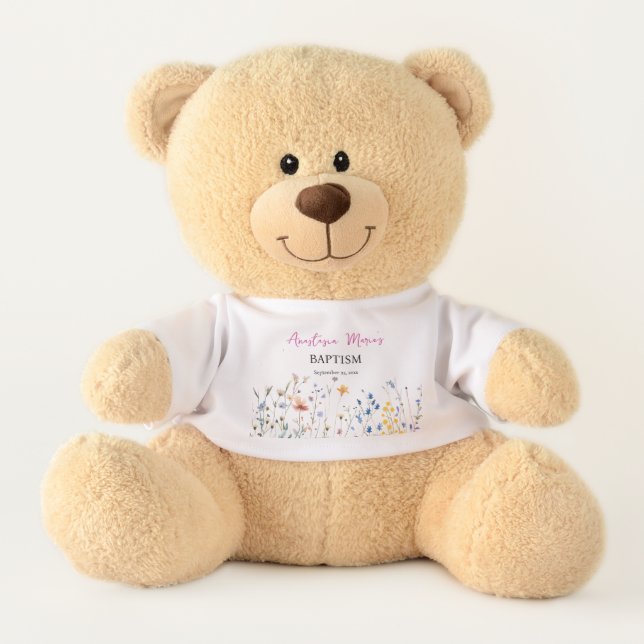Bright, Happy Wildflowers Orthodox Baptism Gift Teddy Bear (Front)