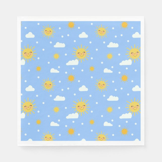 Bright Happy Yellow Sunshine And Clouds Napkins (Front)