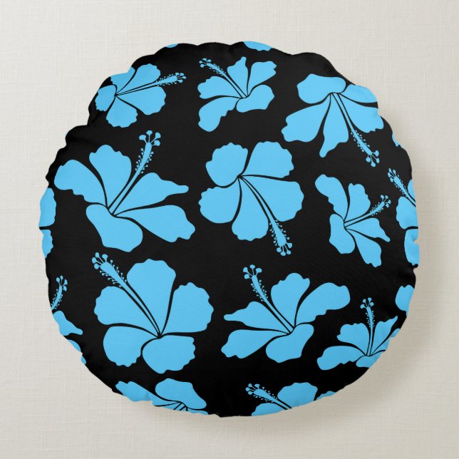 Bright hawaiian seamless pattern with tropical hib round pillow (Front)