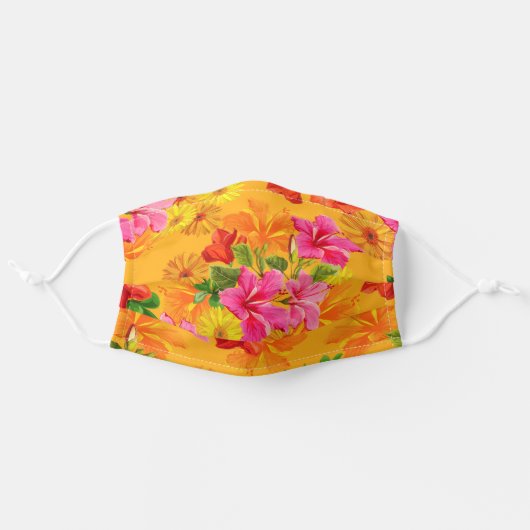 Bright Hawaiian Tropical Flowers Adult Cloth Face Mask (Front, Unfolded)