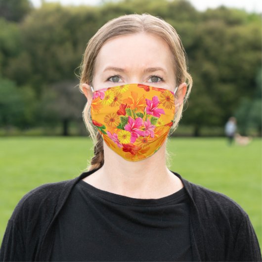 Bright Hawaiian Tropical Flowers Adult Cloth Face Mask (Outside)