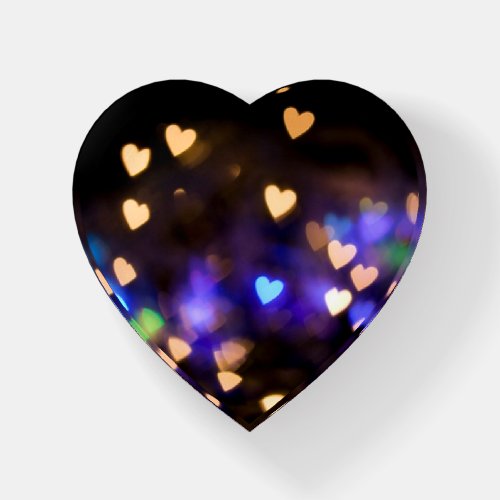 Bright Heart Bokeh Glass Paperweight