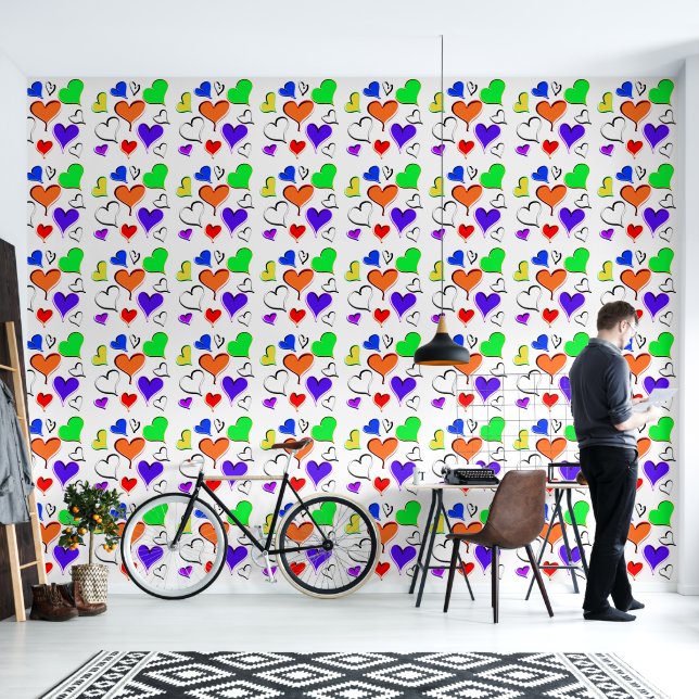 Bright Hearts Rainbow Colors Wallpaper (Living Room)