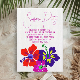 Bright Hibiscus Modern Surprise Birthday Party Invitation