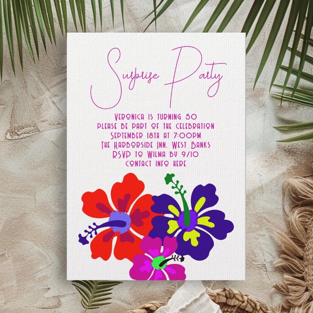 Bright Hibiscus Modern Surprise Birthday Party Invitation (Creator Uploaded)