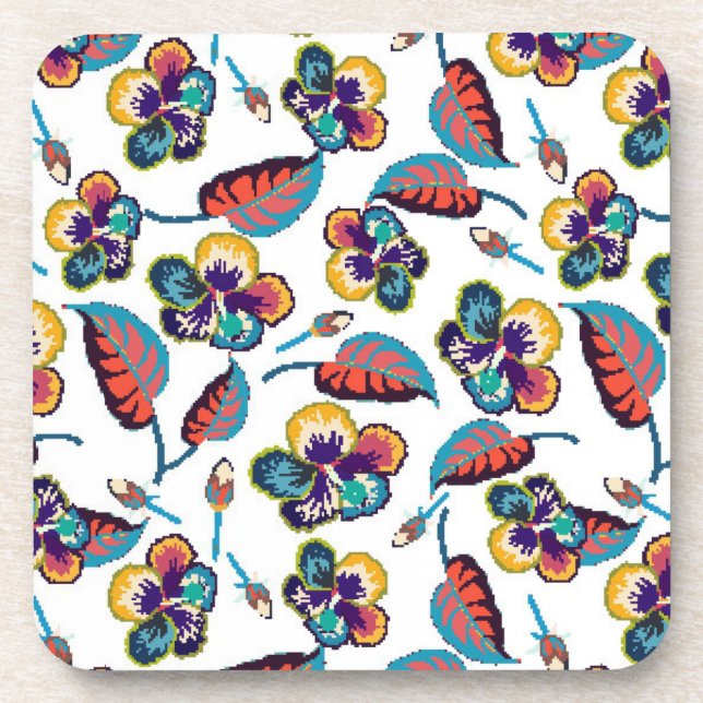 Bright Hibiscus Pattern Beverage Coaster (Front)