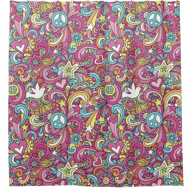 Bright Hippie Pattern Shower Curtain (Front)