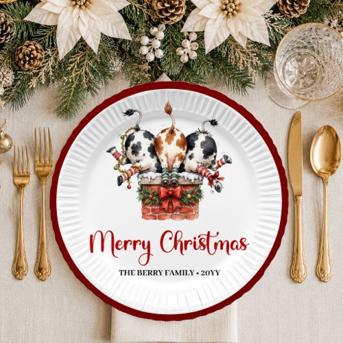 Bright Holiday quirky cow playful christmas paper  Plates