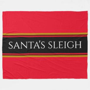 Bright Holiday Red Black Stripes "Santa's Sleigh" Fleece Blanket