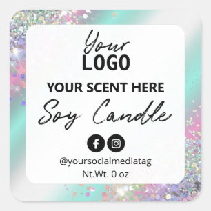 Bright Holographic Colored Soy Candle Labels