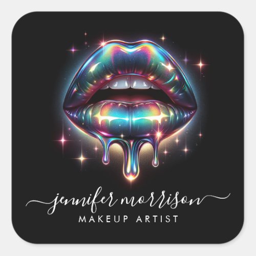 Bright Holographic Lips Makeup Artist Beauty Square Sticker