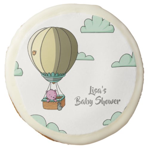 Bright Hot Air Balloon in the Sky Girl Baby Shower Sugar Cookie
