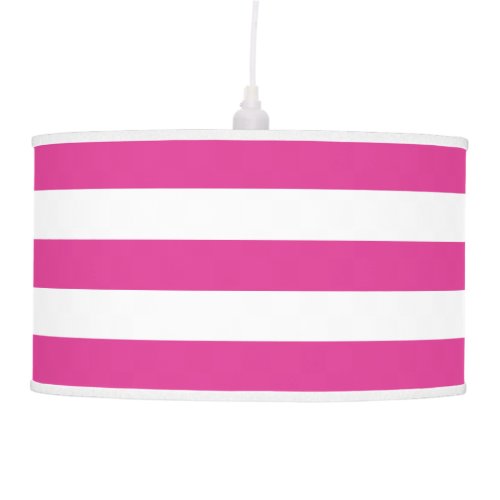 BrightHot Pink and White Striped Pendant Lamp
