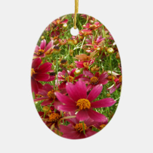 Bright Hot Pink and Yellow Daisy flowers Ceramic Ornament