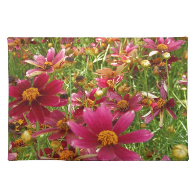 Bright Hot Pink and Yellow Daisy flowers Cloth Placemat (Front)